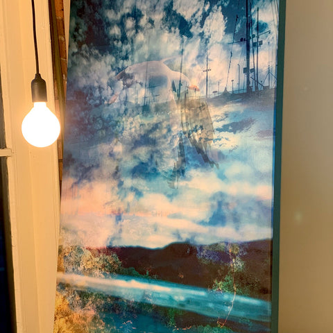 "What Looms… Smooth Sailing Between the Shores" archival canvas print by Durham J White, a layered photographic artwork of the Great Ocean Road coastline, deep oceanic blues, greens & a golden coral seabed glow.