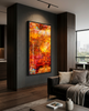 “Autumnal Fall” archival canvas print by Durham J White, featuring a layered photographic artwork of Honour Avenue in Macedon in deep autumnal reds, blazing burnt oranges, and intense golden tones. Styled in a minimal interior living space.
