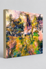 “Bendigo Pastel Dreams” archival canvas print by Durham J White, featuring a layered photographic artwork of Bendigo's Sacred Heart Cathedral and View Street architecture in soft pastel blush, sage green, and warm cream.