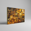 “Bendigo: the Historical Gold Mine of Adventure” artwork present as either archival canvas print by Durham J White, featuring a layered photographic artwork of Bendigo's View Street and Pall Mall in warm golden yellows and deep earthy browns.