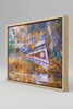 “Bridge to Dreams” ChromaLuxe metal print by Durham J White, featuring a layered photographic artwork of Melbourne’s Princes Bridge and city skyline in deep blues, radiant golds, and ember-like reds.