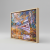 “Bridge to Dreams” ChromaLuxe metal print by Durham J White, featuring a layered photographic artwork of Melbourne’s Princes Bridge and city skyline in deep blues, radiant golds, and ember-like reds.
