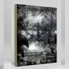 “Etched” archival canvas print by Durham J White, featuring a monochrome layered photographic artwork of the central Victorian countryside and expansive cloudscapes in carbon blacks, charcoal mid-tones, and crisp whites.