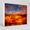"Fire and Ice" archival canvas print by Durham J White, featuring a layered photographic artwork of the Ballarat landscape with vivid orange and amber reflections against a deep cobalt sky.