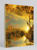 “Floating” archival canvas print by Durham J White, featuring a layered photographic artwork of Kyneton architecture reflections in radiant golden yellows, soft khakis, and rich amber tones.
