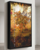 “Grounded” satin black box framed archival canvas print by Durham J White, featuring a layered photographic artwork of Honour Avenue in Macedon in saturated burnt oranges, amber tones, and a radiant golden canopy. Shown is the artwork.