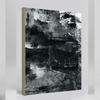 "Moonwalking" archival canvas print by Durham J White, featuring a monochrome layered photographic artwork of Mornington Pier with a lone figure and boats, in deep carbon blacks, graphite mid-tones, and crisp whites.