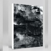 "Moonwalking" archival canvas print by Durham J White, featuring a monochrome layered photographic artwork of Mornington Pier with a lone figure and boats, in deep carbon blacks, graphite mid-tones, and crisp whites.