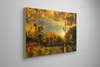 “Piper Street 3view” archival canvas print by Durham J White, featuring a layered photographic artwork of Kyneton's historic Piper Street in radiant ambers, glowing oranges, and earthy golden registers styled in a neutral interior.