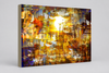 "Realisation" archival canvas print by Durham J White — a multi-dimensional layered photographic artwork with complex architectural geometries, long shadow lines, golden light, deep ambers, and burning orange tones.