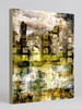 “Rejuvenation” archival canvas print by Durham J White, featuring a layered nature photographic artwork of Kyneton with luminous lime greens, chartreuse, butterscotch, and a monotone vintage-washed skyline.