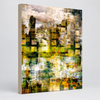 “Rejuvenation” archival canvas print by Durham J White, featuring a layered nature photographic artwork of Kyneton with luminous lime greens, chartreuse, butterscotch, and a monotone vintage-washed skyline.