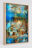 “Reminiscing” ash box framed archival canvas print by Durham J White, featuring a layered photographic artwork of Glenlyon with cornflower blues, autumn reds, evoking a dreamlike Japanese landscape with white cloud snow-cap illusions and cherry blossom pink tones.