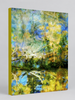 “River of Dreams” archival canvas print by Durham J White, featuring a layered photographic artwork of Piper Street's College and BlackHill Reserve in Kyneton in deep blues and luminous golden accents. Citrine wrap.