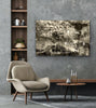 "Shades of the Historical Present Past" archival canvas print by Durham J White, featuring a semi-abstract layered photographic artwork of Piper Street, Kyneton, with dramatic clouds, rich greys, crisp whites, and deep ink blacks.