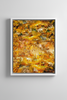 “The Angelic Golden Light” archival canvas print by Durham J White, featuring a layered photographic artwork of Bendigo's View Street and Pall Mall in warm golden ambers and luminous ochre tones with satin white timber frame.
