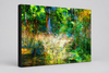 “The Fairytale Garden” archival canvas print by Durham J White, featuring a layered photographic artwork of the Australian countryside with deep lush greens and moonlit blues in a modern relaxing space.