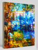 “The Garden Between” archival canvas print by Durham J White, featuring a layered photographic artwork of a heritage cottage framed by russet, amber, ochre, and deep cobalt blue palette.