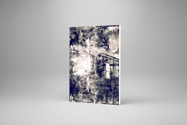 “The Puzzle” archival canvas print by Durham J White, featuring a monochromatic layered photographic artwork of Kyneton's historic architectural forms in velvet blacks, crisp whites, and subtle sepia undertones.