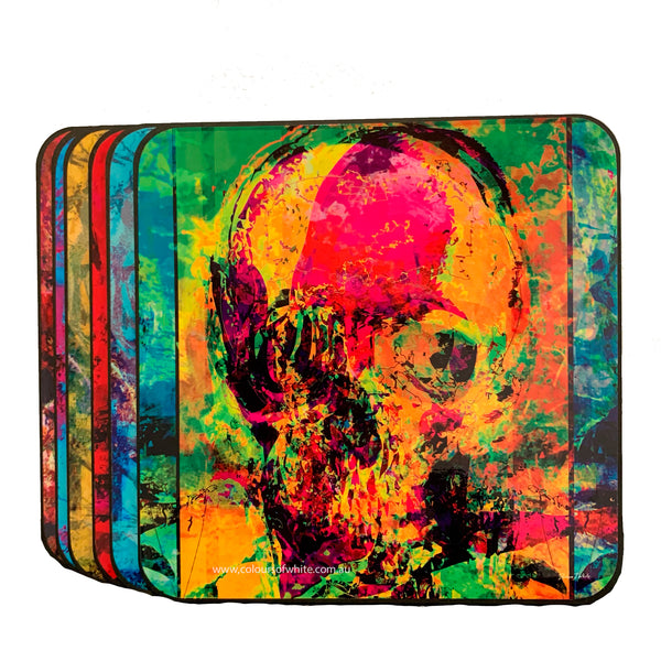 Australian made small batch Square placemats with abstract soft skull designs 