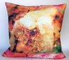 Blossom Square Element 2 — yellow, pink and burnt orange Japanese blossom botanical art by Durham J White, Belgian Linen Cushion