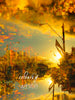 Floating – Kyneton layered photographic urban landscape by Durham J White. Golden reflections and warm amber tones with a dreamlike setting sun.