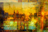 Melbourne Golden Skyline – urban landscape by Durham J White. Melbourne's skyline at golden hour in amber, burnt orange and gold tones with teal and aqua accents — a layered photographic composition capturing the city from the west.