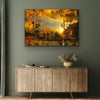 “Piper Street 3view” archival canvas print by Durham J White, featuring a layered photographic artwork of Kyneton's historic Piper Street in radiant ambers, glowing oranges, and earthy golden registers.