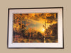 “Piper Street 3view” glass framed fine art print by Durham J White, featuring a layered photographic artwork of Kyneton's historic Piper Street in radiant amber, orange, and earthy golden tones.