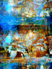 “Reminiscing” archival canvas print by Durham J White, featuring a layered photographic artwork of Glenlyon with cornflower blues, autumn reds, evoking a dreamlike Japanese landscape with white cloud snow-cap illusions and cherry blossom pink tones.