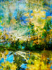 “River of Dreams” artwork by Durham J White, featuring a layered photographic artwork of Piper Street's historical College and BlackHill Reserve in Kyneton in deep blues and luminous golden tones.