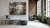 “Vintage” ChromaLuxe metal print by Durham J White, featuring a monochromatic layered photographic artwork of Kyneton's historic Piper Street with warm copper undertones and industrial structural details. Styled in a modern converted warehouse.