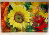 Colourful freestanding tile artwork featuring floral arrangement with FleuroSun sunflowers.