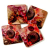 A set of placemats and coasters featuring a vibrant sunflower design with a Japanese aesthetic.