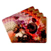 A set of placemats and coasters featuring a vibrant sunflower design with a Japanese aesthetic.