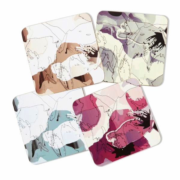 Four abstract cherry blossom art coasters with different colour scheme
