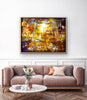 Realisation – Kyneton layered photographic landscape by Durham J White. Golden light, long shadow lines and warm amber tones moving toward a setting sun. Featured in a natural modern living space.