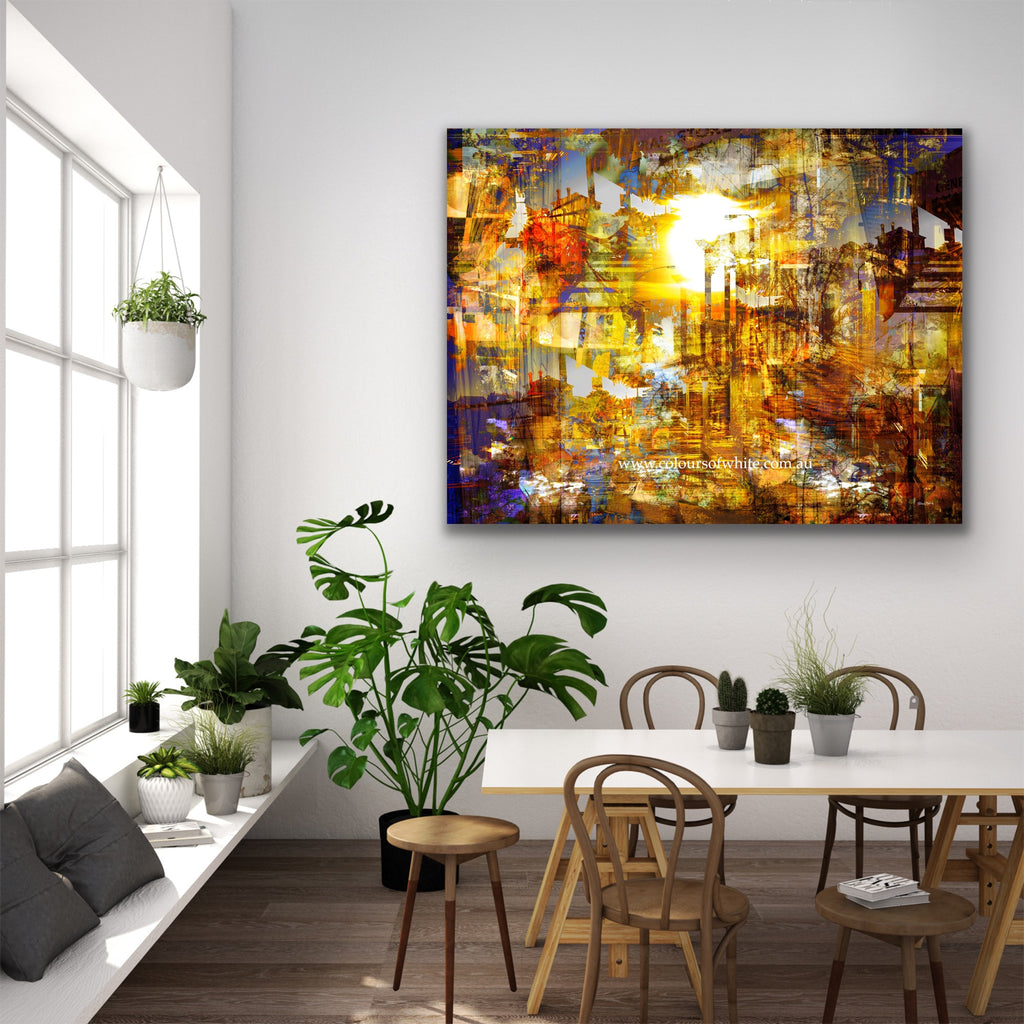 Realisation – Kyneton layered photographic landscape by Durham J White. Golden light, long shadow lines and warm amber tones moving toward a setting sun.
