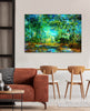 water colours touring — soft, painterly Trentham landscape in cool greens and gentle blues by Durham J White, layered photographic canvas artwork in a refined earth toned living space.