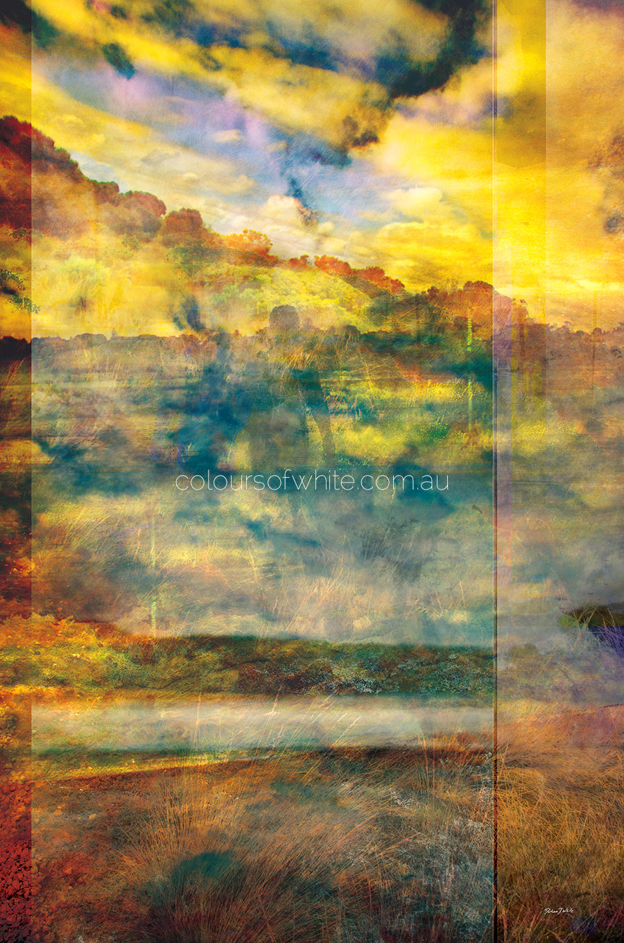 what looms… at one with the earth — Great Ocean Road layered landscape in lush greens and warm gold by Durham J White